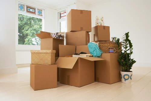 Packed moving boxes ready for house removals in Coneyhall